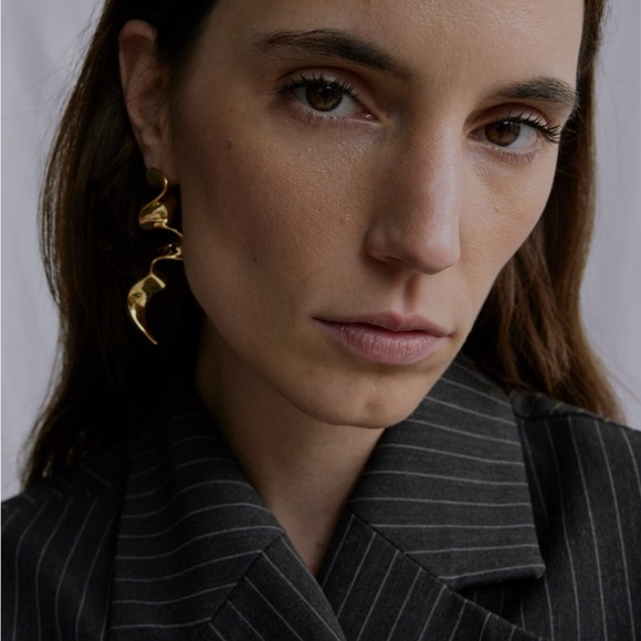 Gold Squiggle Drop Earrings - Picture 5 of 9
